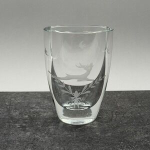 Orrefors Crystal Etched Leaping Stag Deer & Birds 5" High Art Glass Vase Sweden